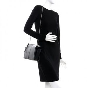 Black Navy Striped smooth calfskin leather Céline Tri-Fold Clutch on Chain